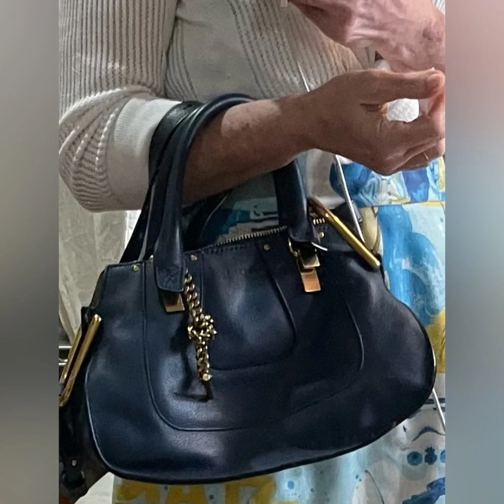 Chloe Dark Blue Leather Satchel with Gold Hardware - Picture 14 of 14